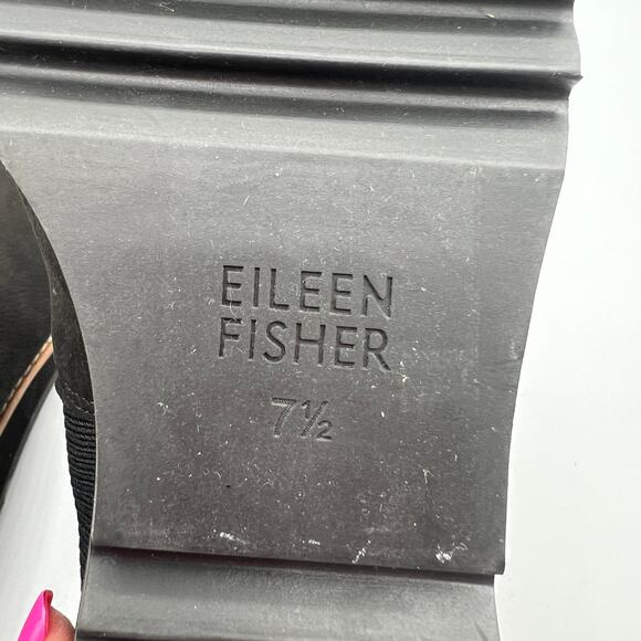 Eileen Fisher Lilou Nubuck Stretch Knit Black Ankle Boot 2” Wedge Chelsea 7.5 - Picture 11 of 13